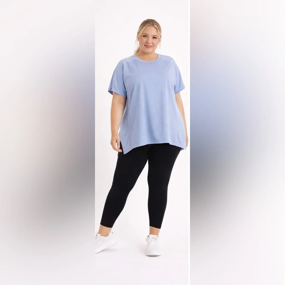 Mono B Sky Blue Mesh Back Activewear Top Hi Low Split Athleisure Tee 2X